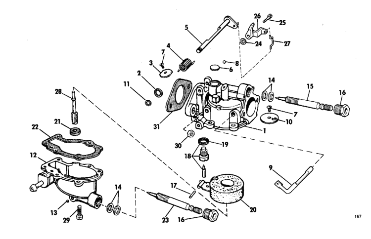 Johnson Carburetor Group Parts for 1969 4hp 4WF69B Outboard Motor