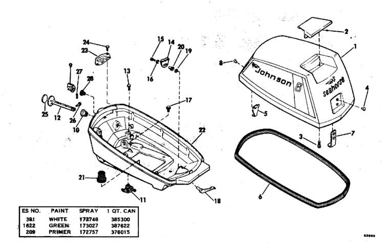 Johnson Motor Cover Parts for 1976 6hp 6R76A Outboard Motor