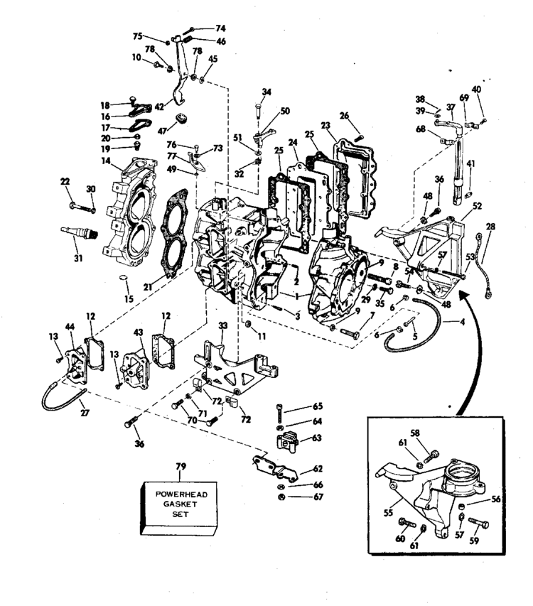 Johnson Cylinder  U0026 Crankcase Parts For 1976 25hp 25r76e