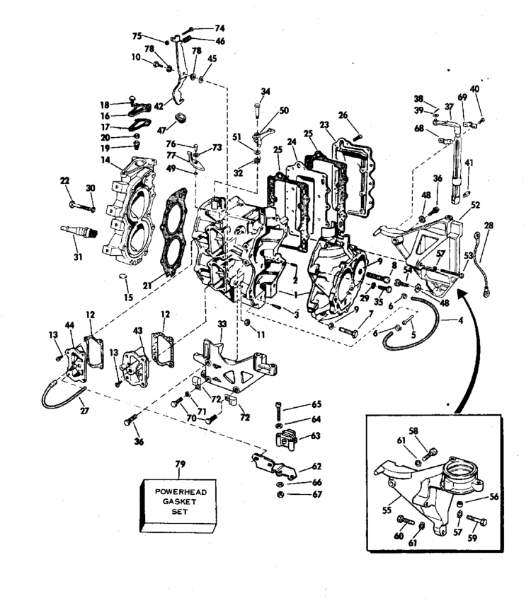 Johnson Cylinder & Crankcase Parts for 1976 25hp 25R76E Outboard Motor