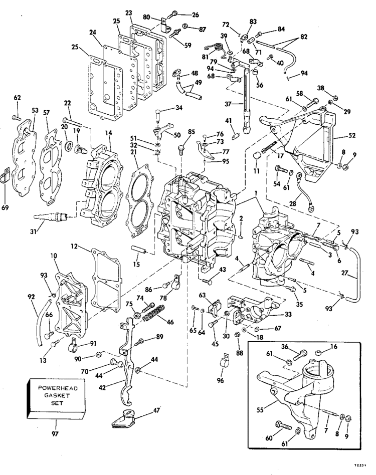 Johnson Cylinder & Crankcase Parts for 1977 35hp 35EL77H Outboard