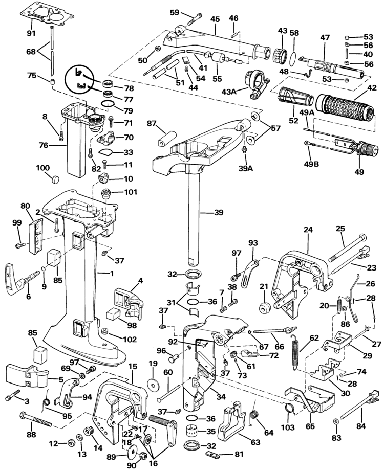 Johnson Midsection Parts for 1985 8hp J8RCOB Outboard Motor 20 hp johnson outboard diagram 