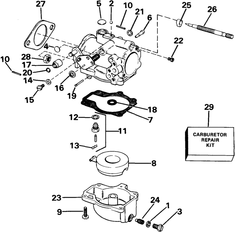Evinrude Carburetor Parts for 1985 70hp E70TLCOS Outboard Motor