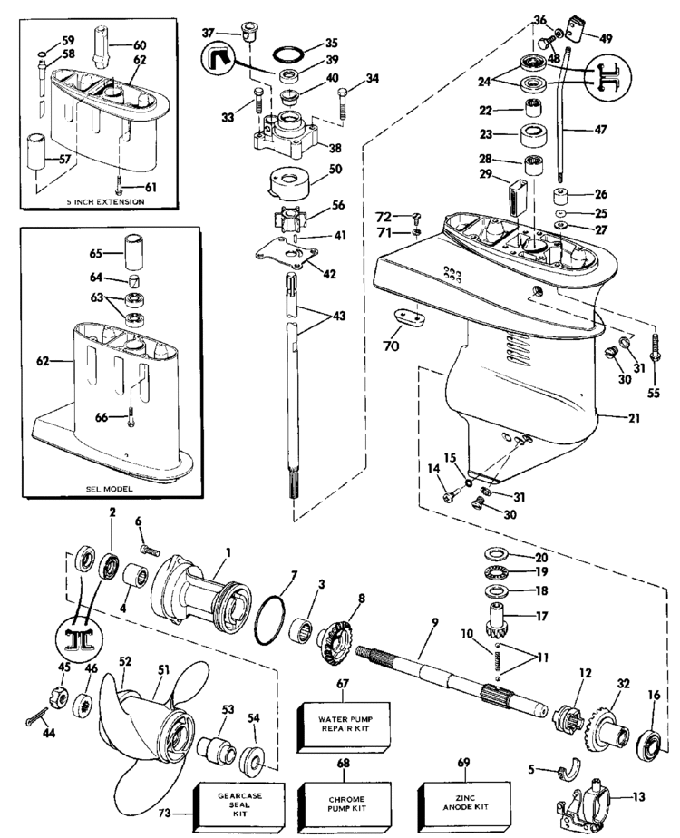 Johnson Gearcase Parts for 1986 15hp J15RCDE Outboard Motor