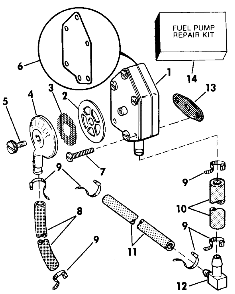 Evinrude Fuel Pump Parts for 1989 30hp E30TECED Outboard Motor