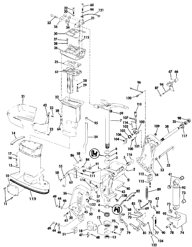 Evinrude Midsection Parts for 1989 70hp E70TLCEM Outboard Motor