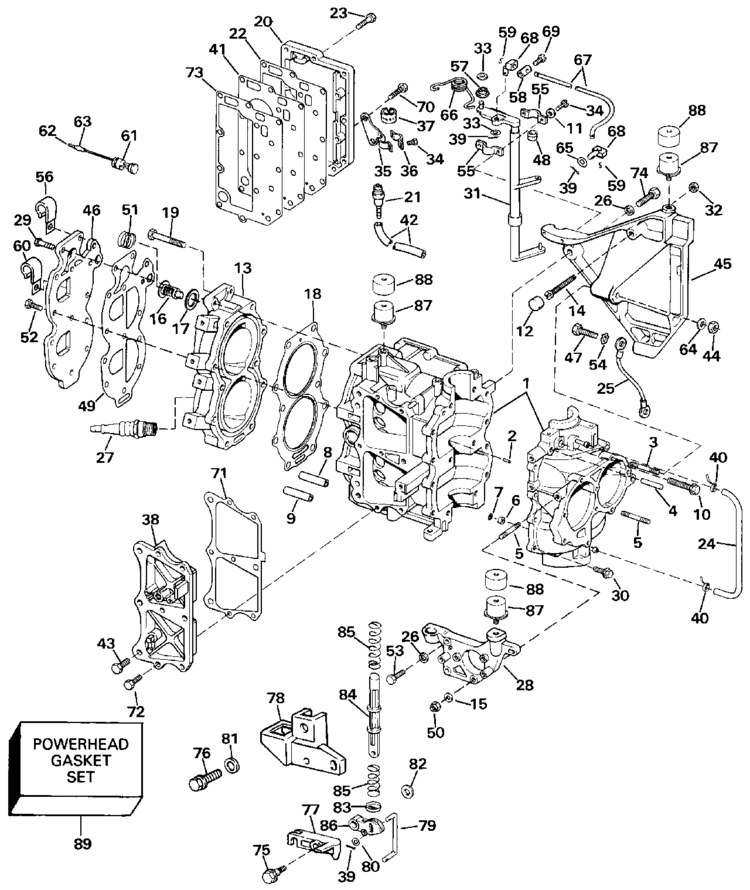 Johnson Cylinder & Crankcase Parts for 1990 20hp TJ20CRESB ... 20 hp johnson outboard diagram 