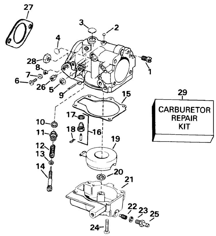 Evinrude Carburetor - 25/30 Parts for 1992 30hp E30RENR Outboard Motor