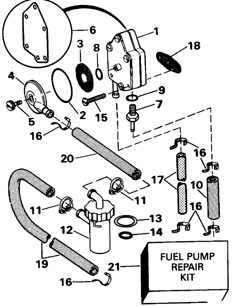 Evinrude Fuel Pump Parts for 1992 25hp E25RWLENB Outboard Motor