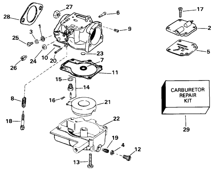 Johnson Carburetor - 30 H.p. Parts for 1993 25hp J25TELETS 