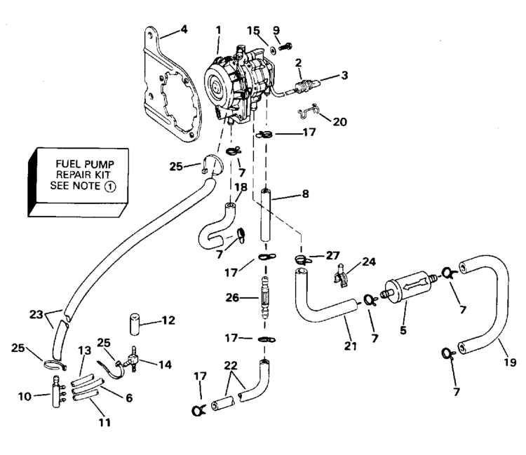 Evinrude Fuel Pump Parts for 1996 70hp E70TLEDA Outboard Motor