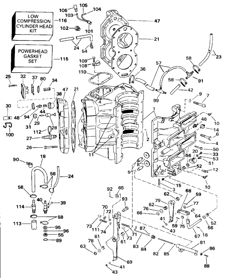 Evinrude Cylinder Crankcase Parts For 1996 130hp E130tledm Outboard Motor