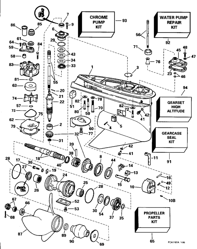 Johnson Gearcase Parts For 1996 150hp Sj150wtplb Outboard