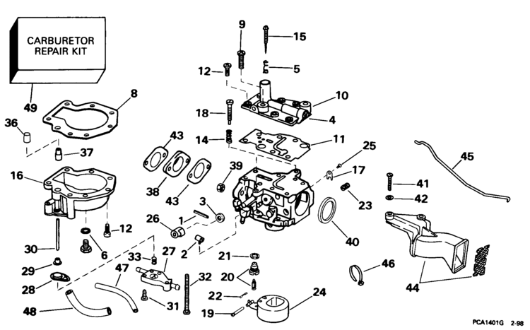 Carburetor Kit w/ Float OEM  Johnson/Evinrude 5-15hp  439504 