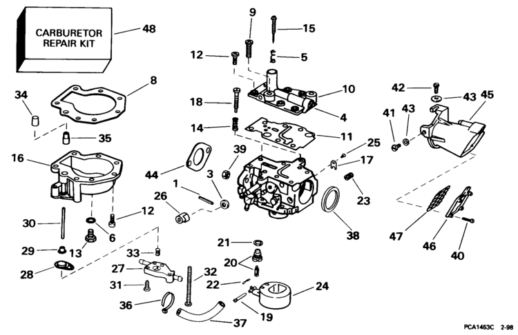 Evinrude Carburetor -- 15 Hp Parts for 1998 9.9hp E10FRECM Outboard Motor