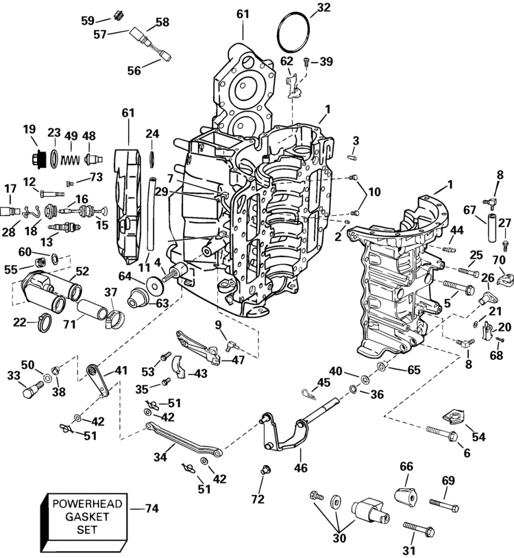 Johnson Cylinder And Crankcase Parts For 2002 90hp J90plsnf Outboard Motor