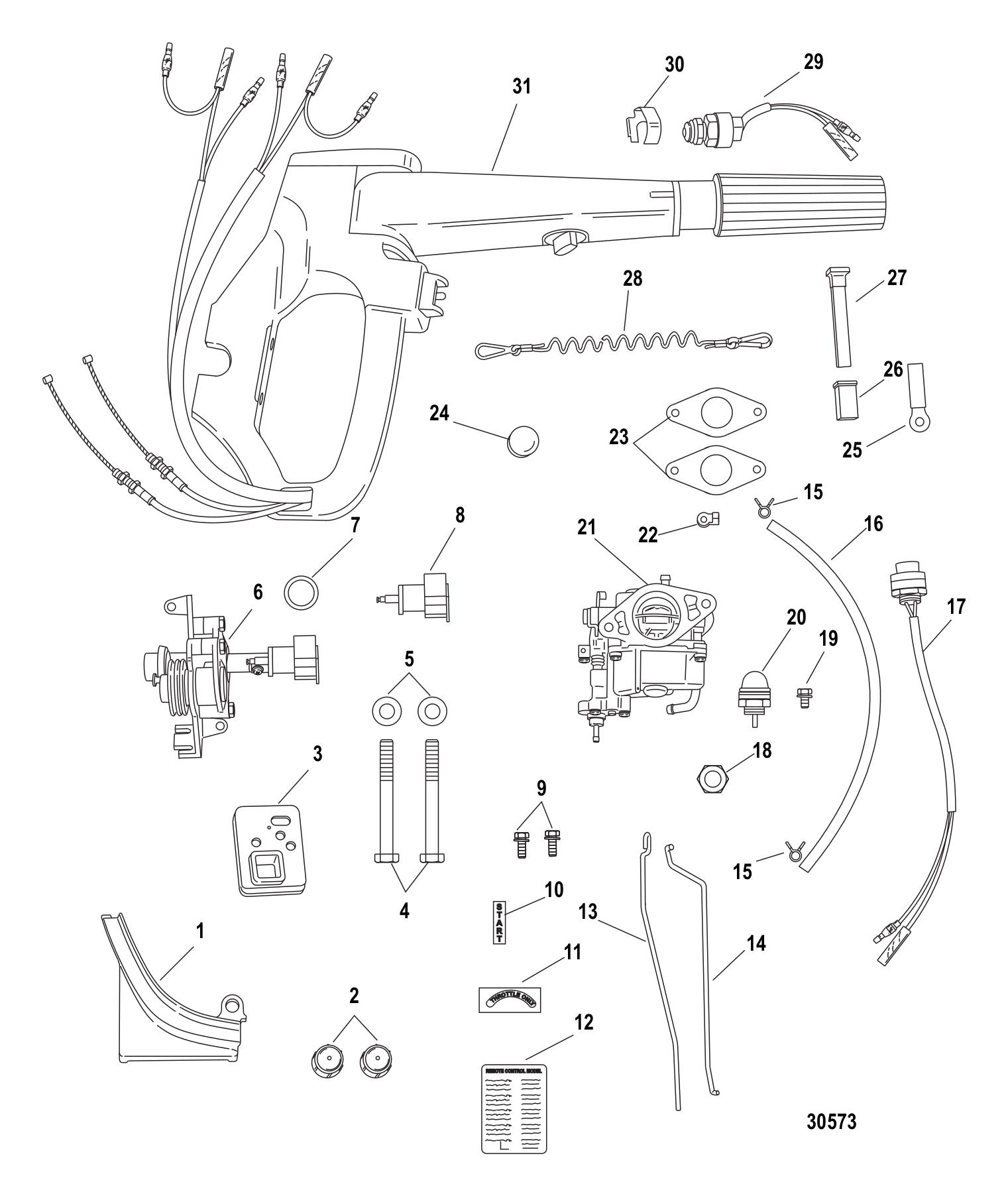 Tiller Handle Conversion Kit 9.9 HP Electric 889246A86