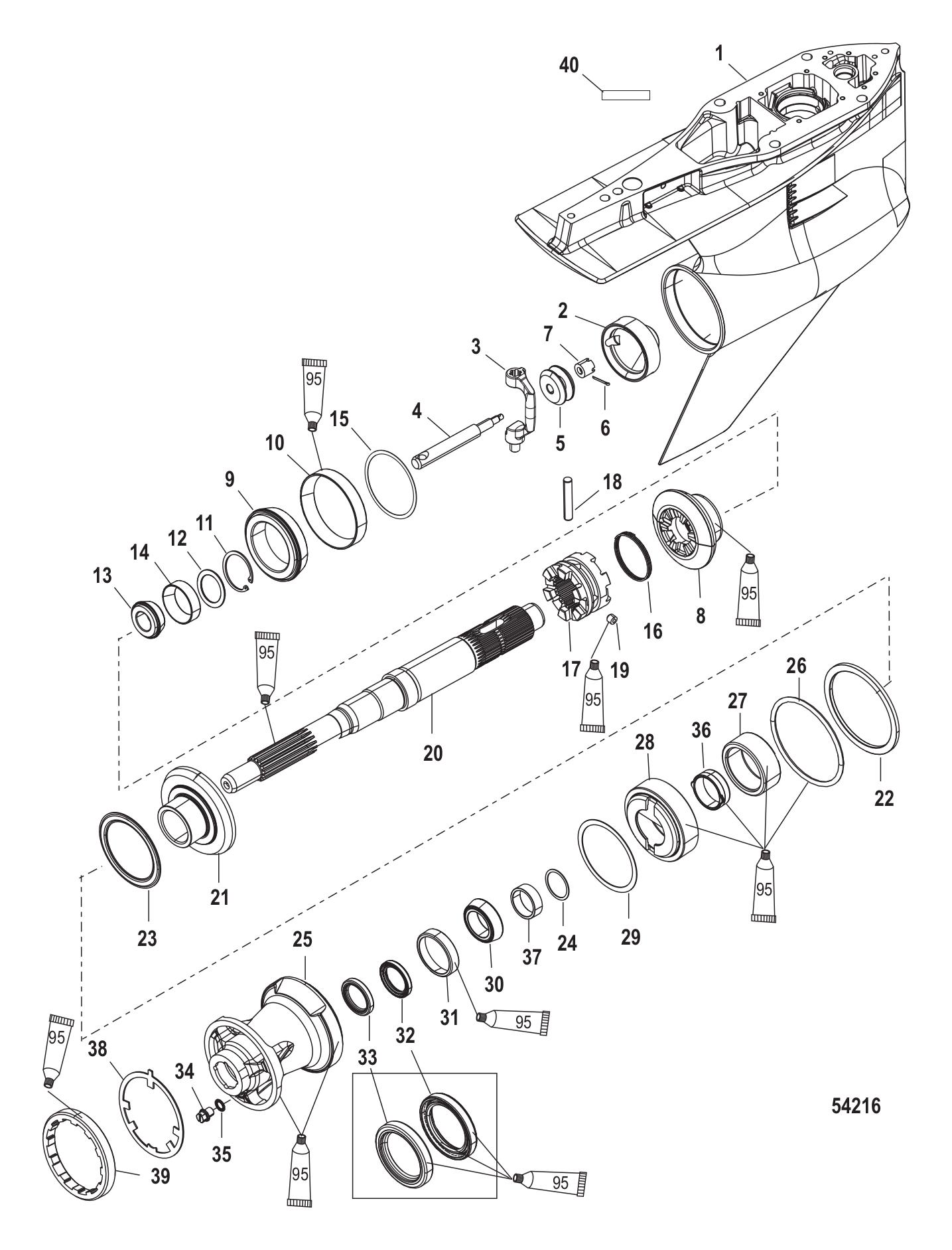 Gear Housing Prop Shaft-Counter Rotation, 4.80 Torpedo 2B026817 & Up