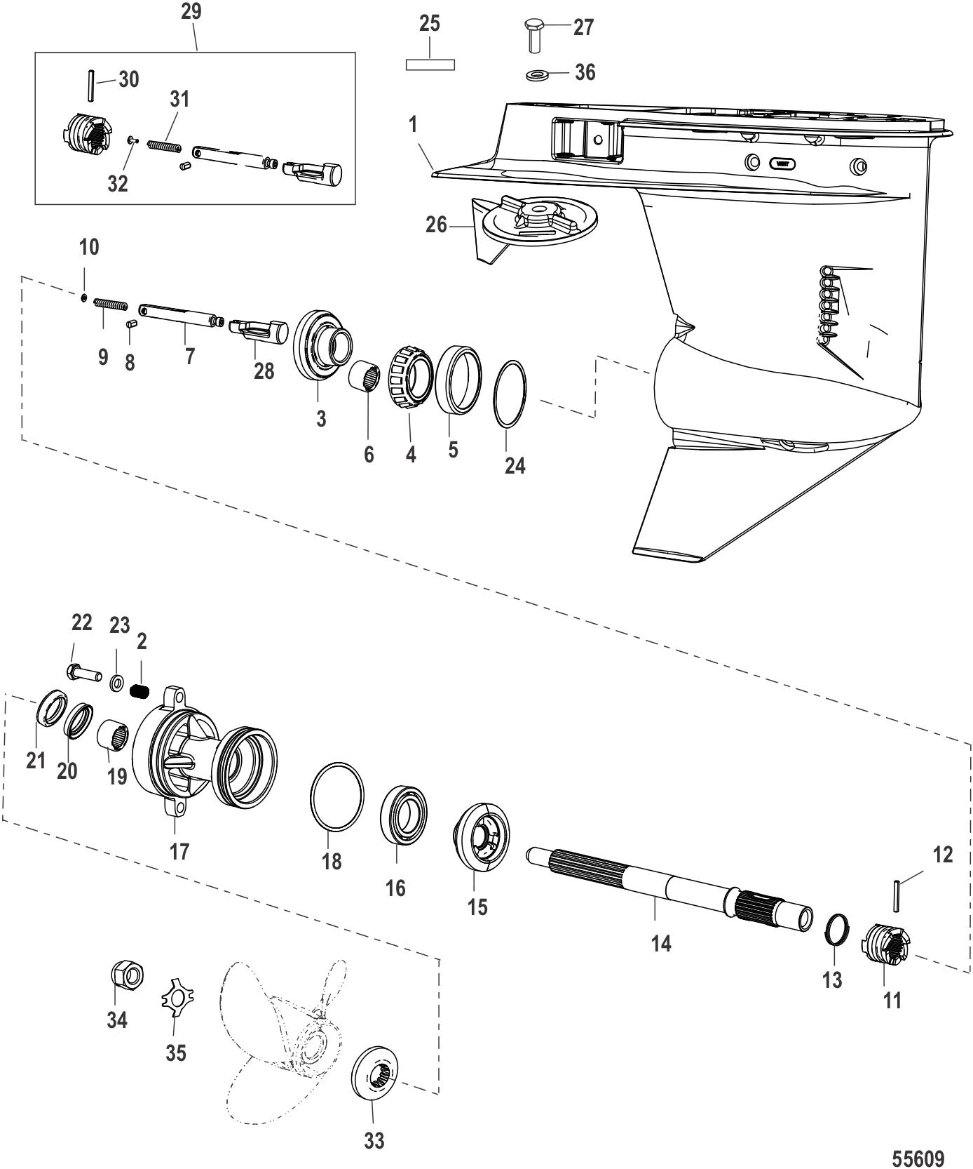 Gear Housing Propeller Shaft - 2:1 Gear Ratio