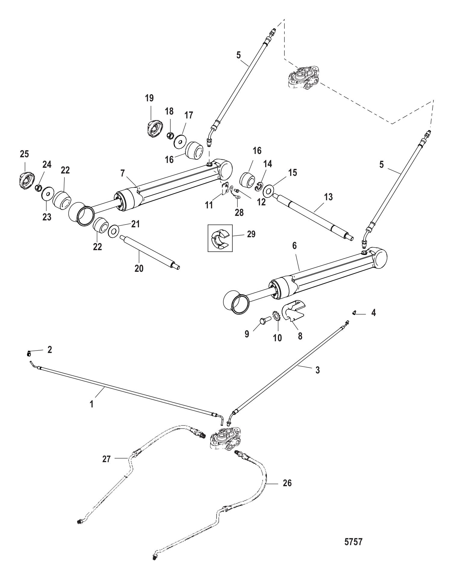 Trim Cylinders & Hydraulic Hoses (Standard Transoms)
