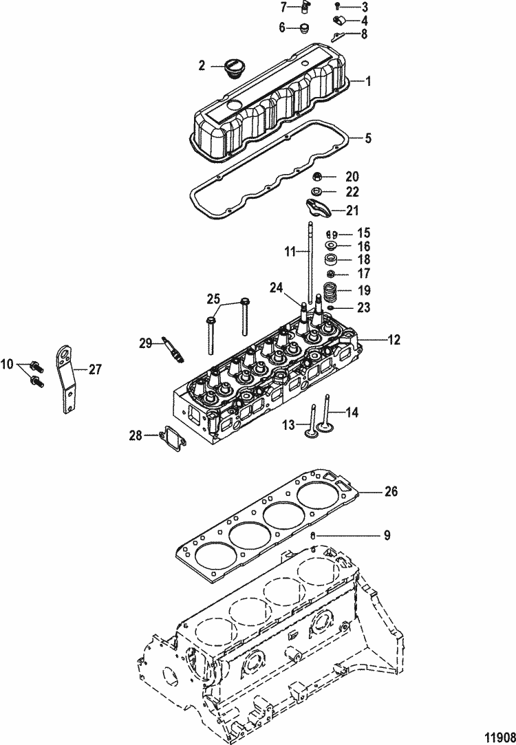 MerCruiser 3.0L GM 181 I / L4 Cylinder Head & Rocker Cover Parts