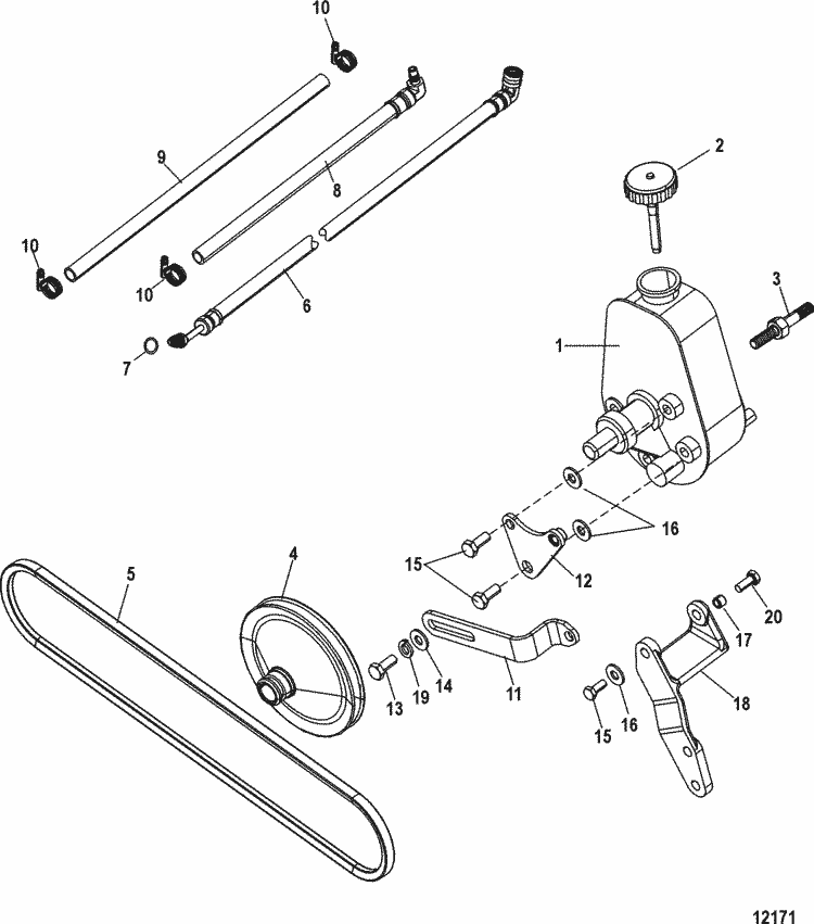 MerCruiser 3.0L GM 181 I / L4 Power Steering Pump Assembly Parts