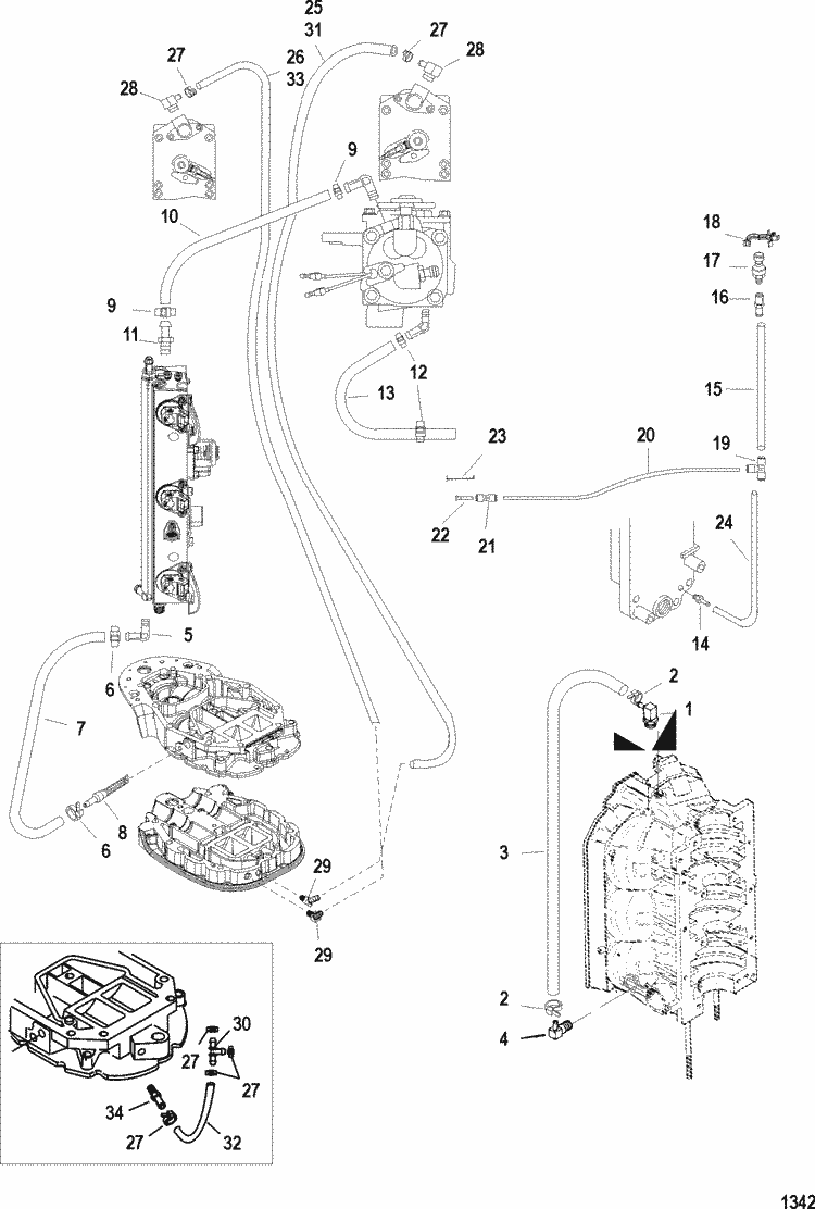 Mercury Marine V150 HP DFI (2.5L) Water Hoses Parts