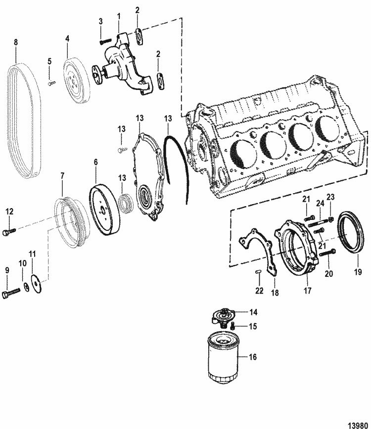 MerCruiser Scorpion 377 Water Pump & Front Cover Parts