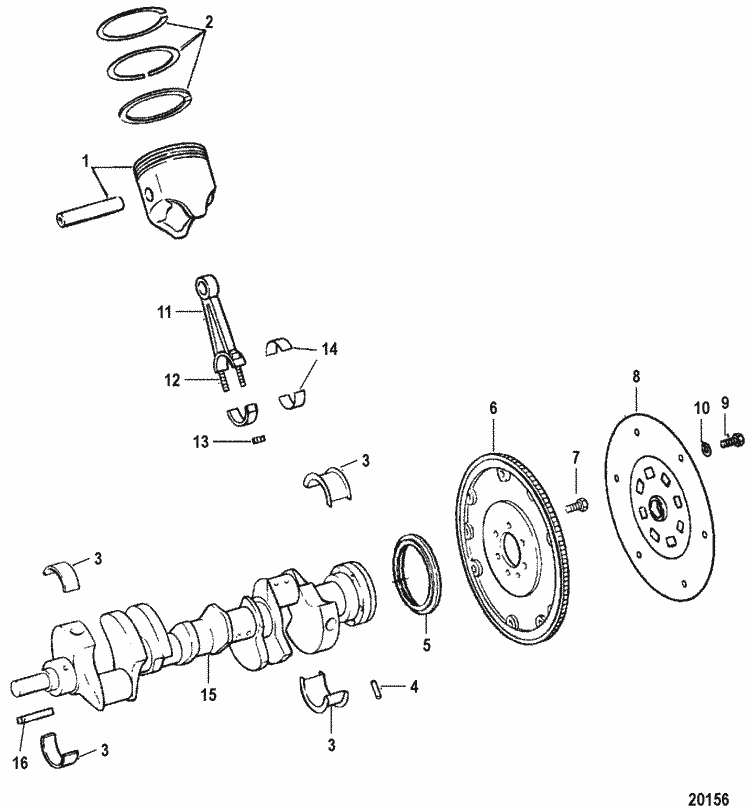 MerCruiser 7.4L MPI MIE (L29) Gen. VI GM 454 V8 19982000 Crankshaft, Pistons & Conn. Rods Parts