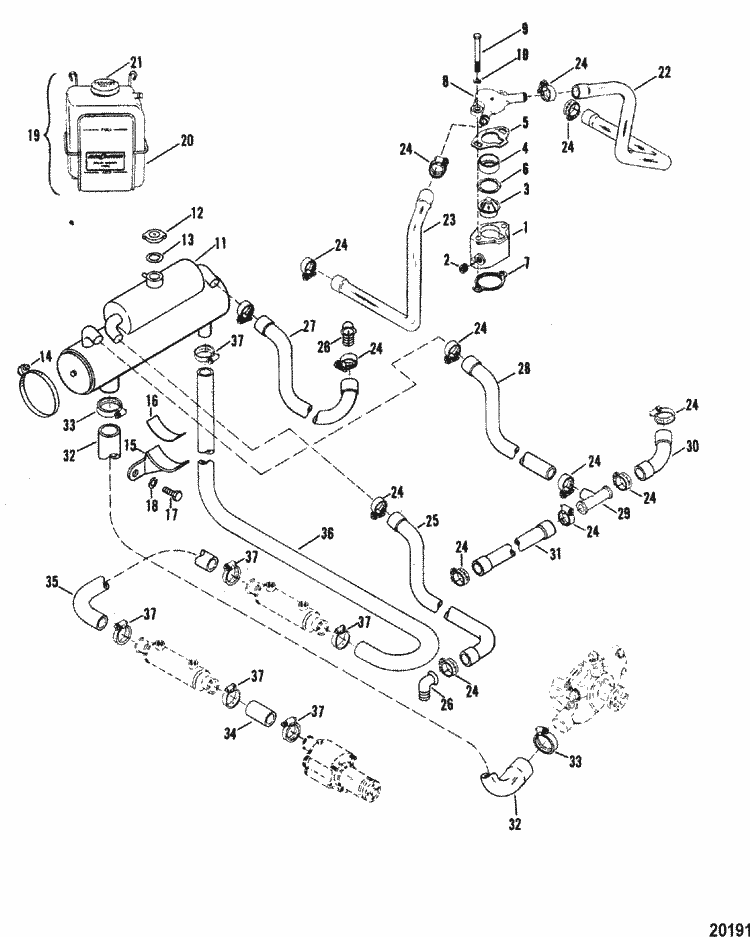 MerCruiser 330 GM 454 V-8 1982-1987 Closed Cooling System ... mercruiser engine block diagrams 