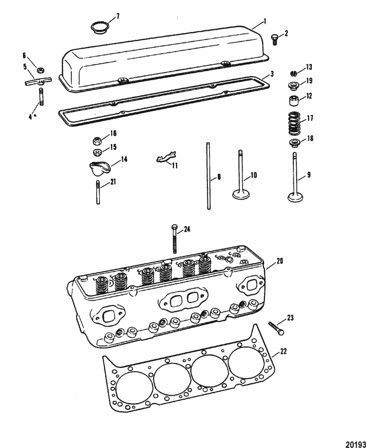 MARIページ MerCruiser 330 GM 454 V-8 1982-1987 Cylinder Head & Rocker