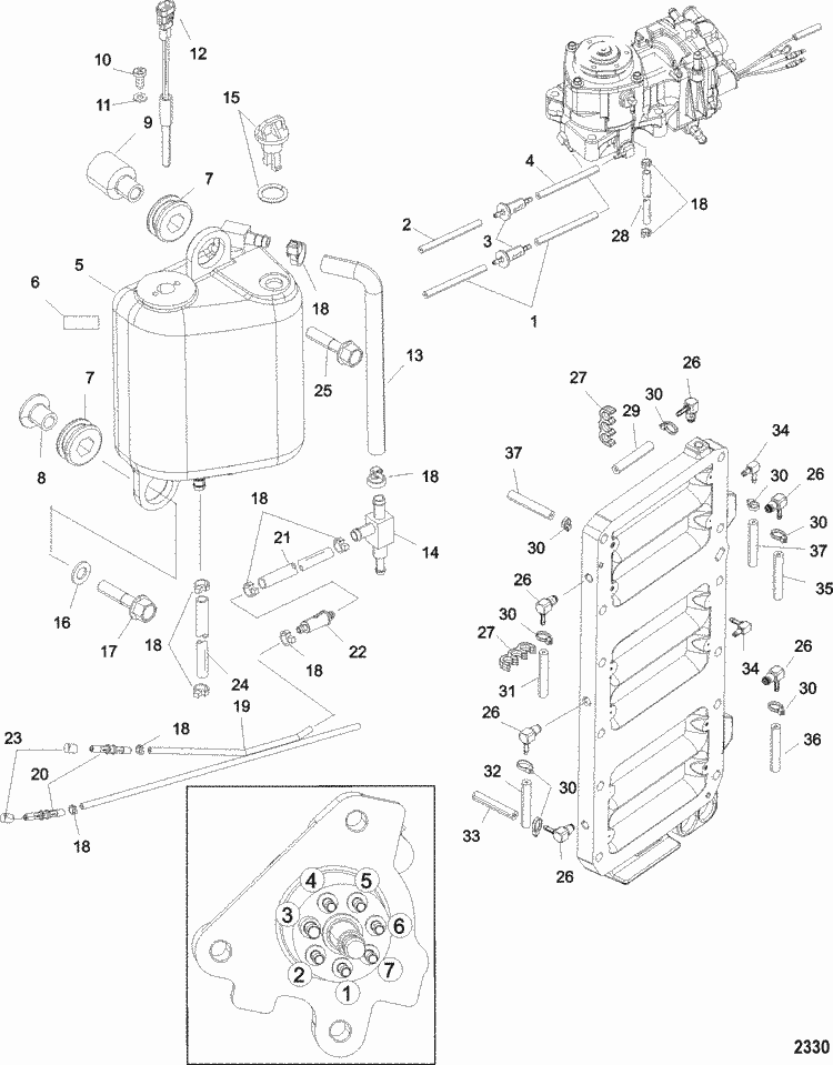 Mercury Mariner Racing 300XS (3.2L DFI) Oiling System Parts evinrude etec fuel system diagram 