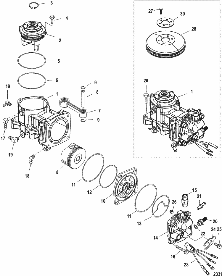 Mercury Marine 250 HP Pro XS (3.0L DFI) Air Compressor Components Parts