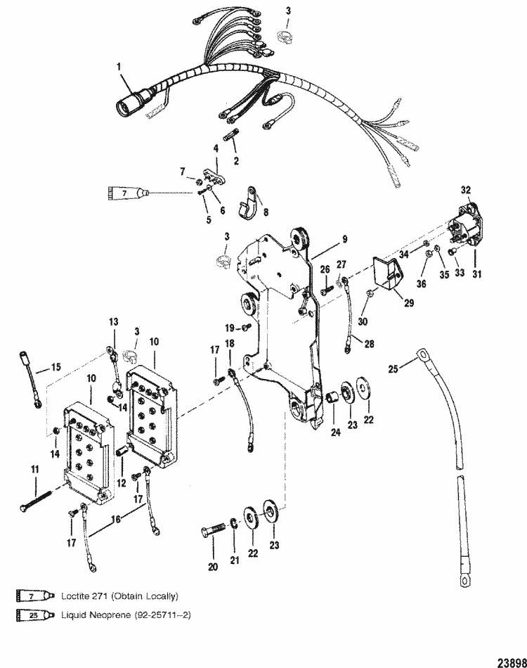 Mercury Marine V-135 HP Wiring Harness / Starter Solenoid Parts