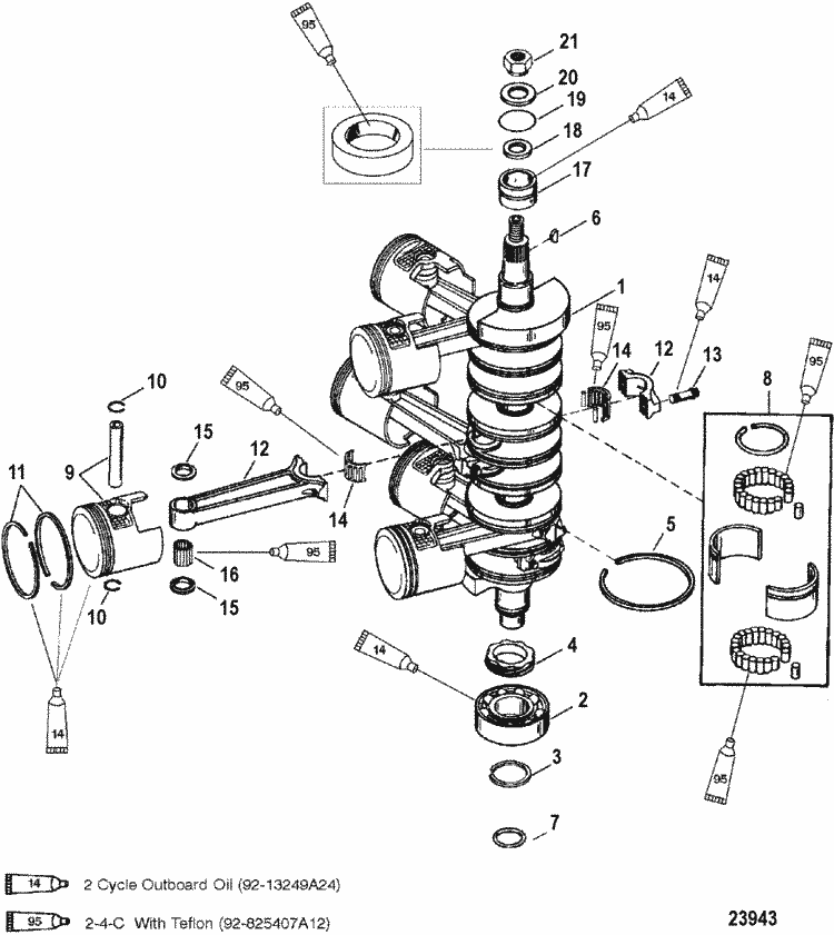 mariner 225 hp (3 0l carburetor) crankshaft, pistons \u0026 connecting