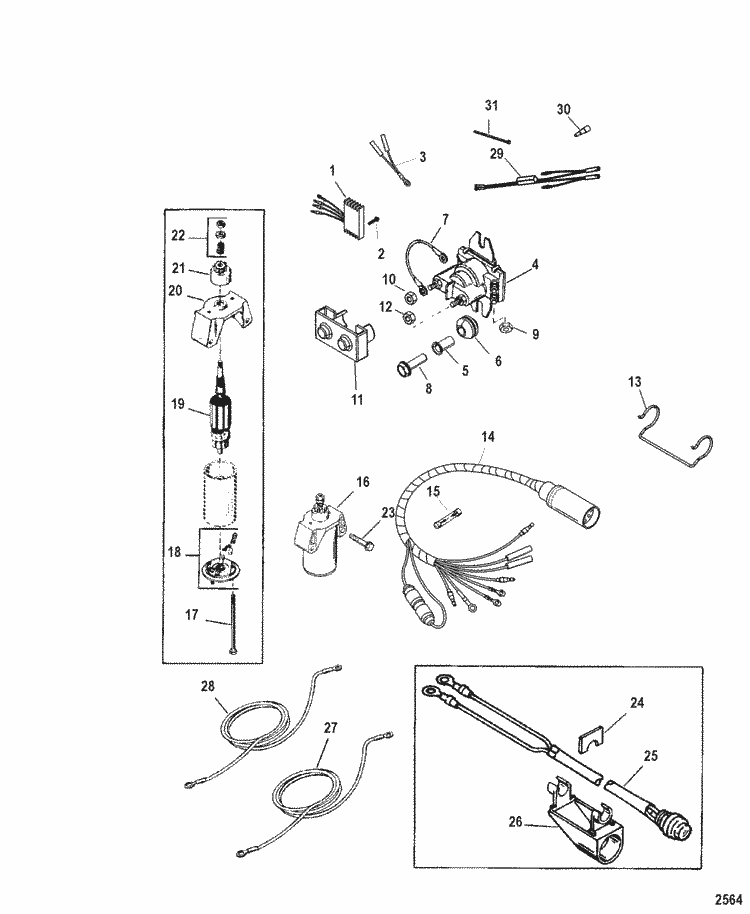 Mercury Marine 25 HP (2 Cylinder) Electric Start Components Parts