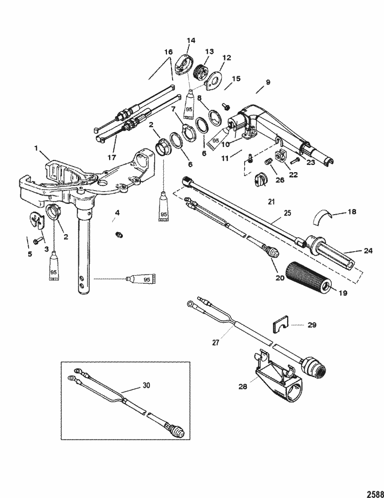 Mercury Marine 9.9 HP Swivel Head & Steering Handle Parts