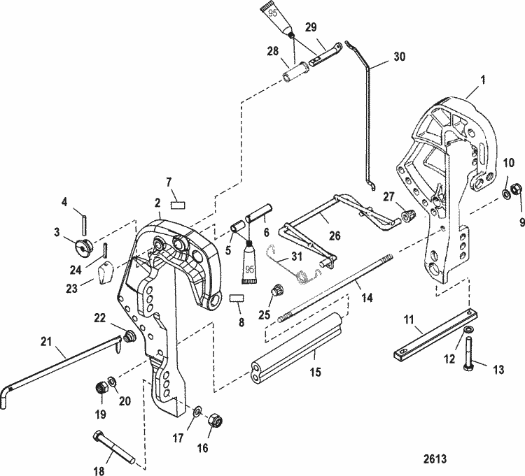 Mercury Marine 25 HP (4-Stroke) Clamp Bracket, Remote ... gray marine engine diagram 