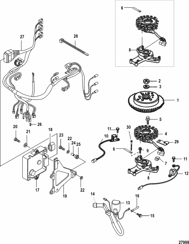 Mariner 25 HP EFI (3 Cylinder) (4-Stroke) Flywheel, Ecu ... 25 hp 2 cylinder mercury outboard wiring diagram 