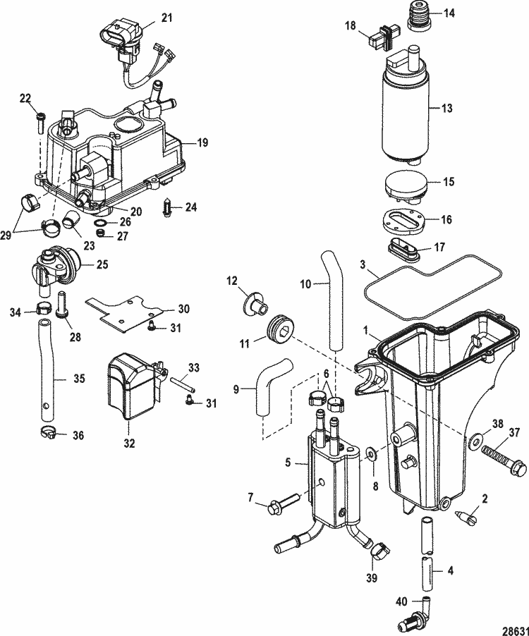 Mercury Marine 40 HP EFI (4 Cylinder) (4-Stroke) Vapor Separator Parts