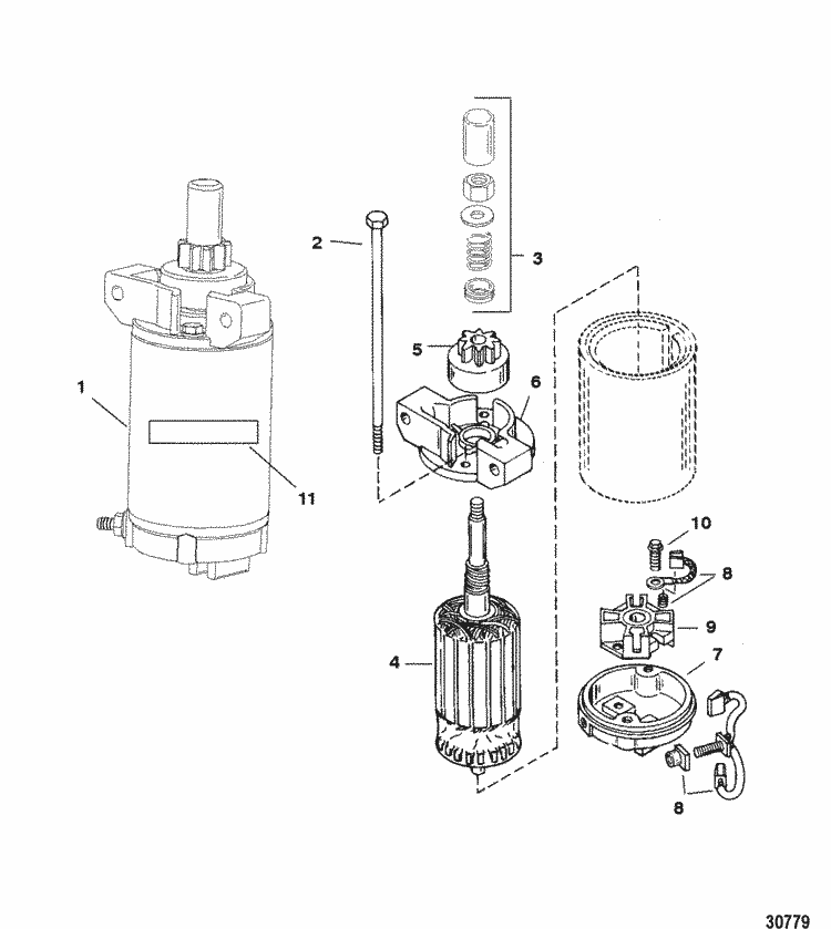 mercury marine 60 hp (4 stroke) (4 cylinder) starter motor parts