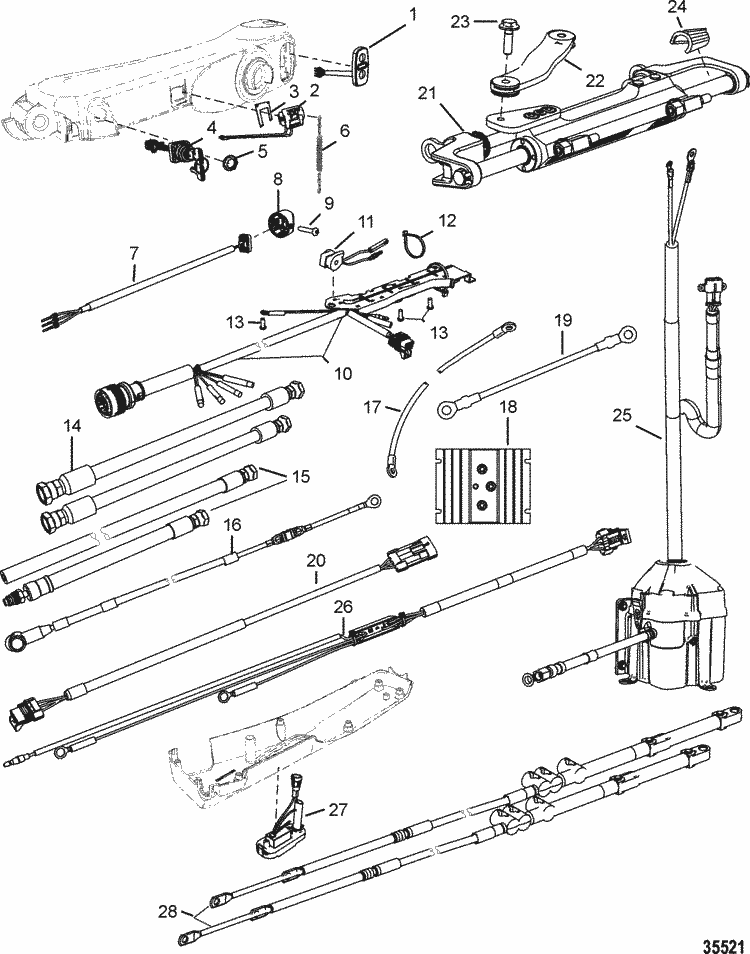 Mercury Marine Steering Systems & Components Tiller Handle ... hydraulic boat steering diagram 
