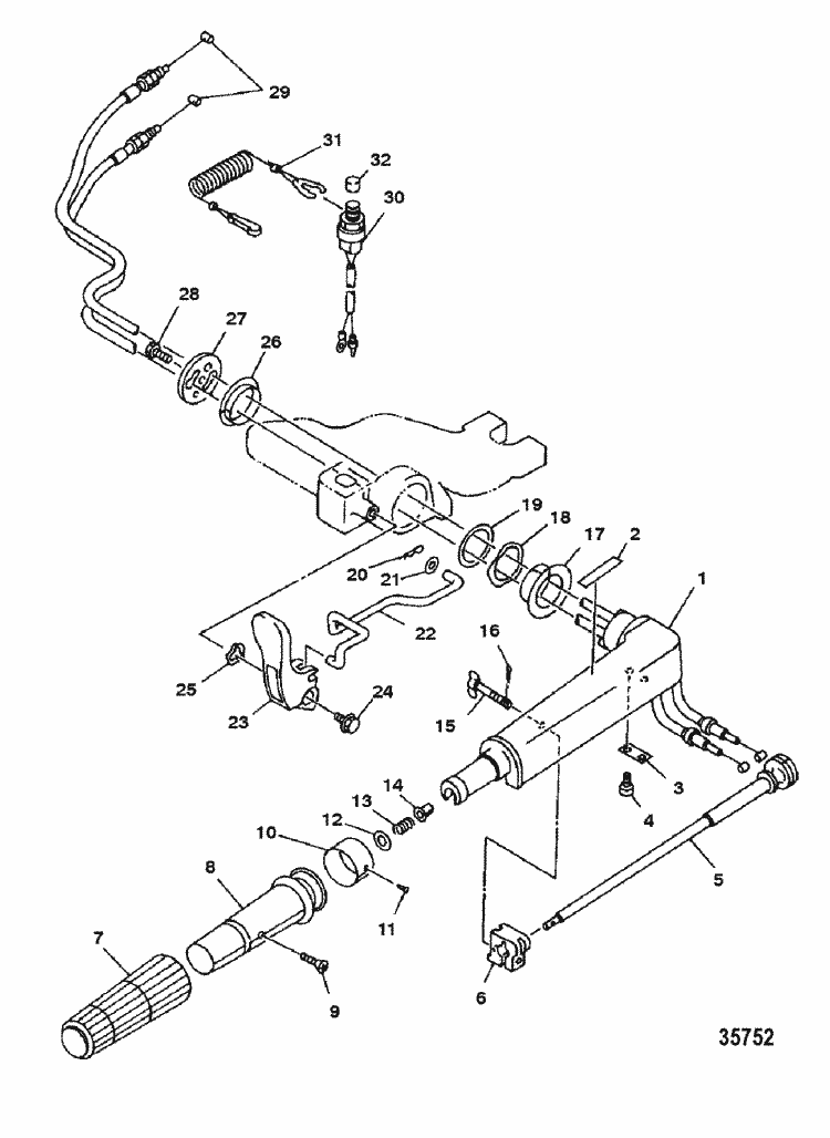 Mariner 15K HP Steering Handle Parts