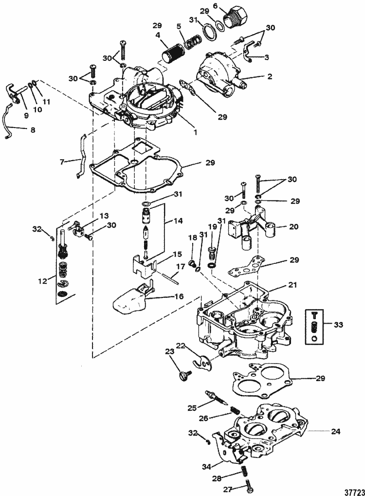 MerCruiser 5.7L (2 Barrel.) GM 350 V-8 1996 Carburetor (Mercarb - 2