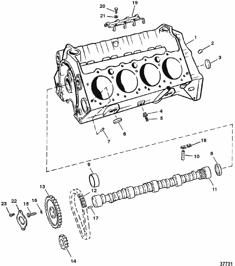 MerCruiser 5.7L GM 350 V-8 1988-1995 Cylinder Block & Camshaft (Roller