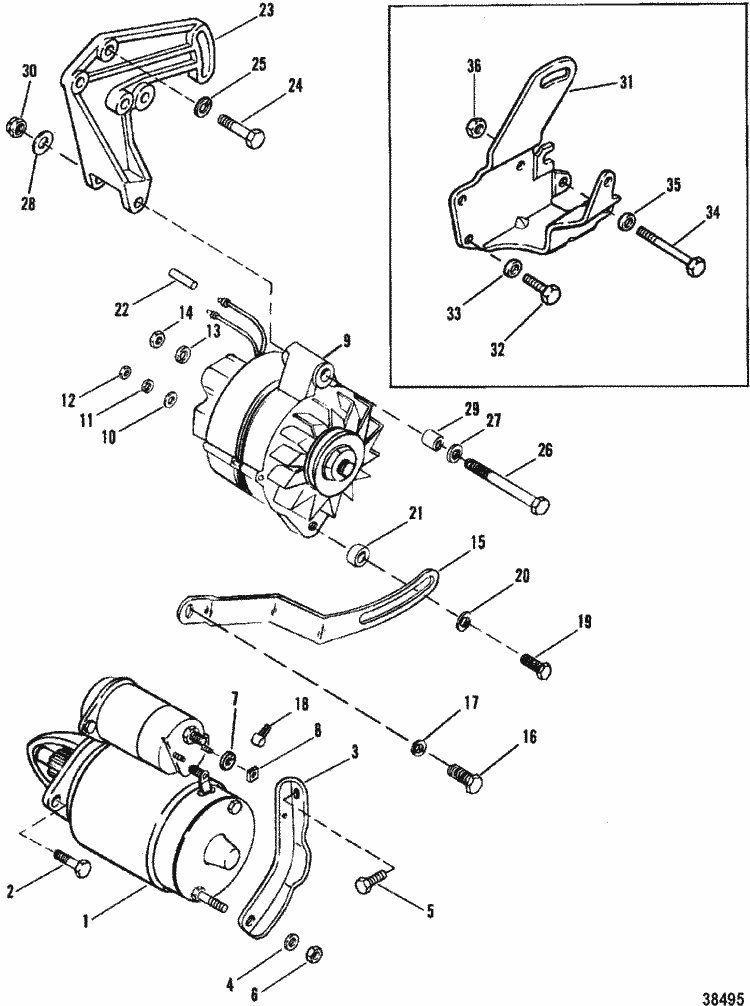 MerCruiser 5.7L GM 350 V-8 1988-1995 Starter Motor & Alternator Parts