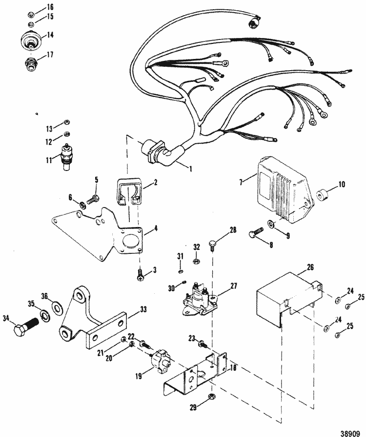 MerCruiser 7.4l MIE W / B / W GM 454 V-8 1988-1992 Wiring Harness