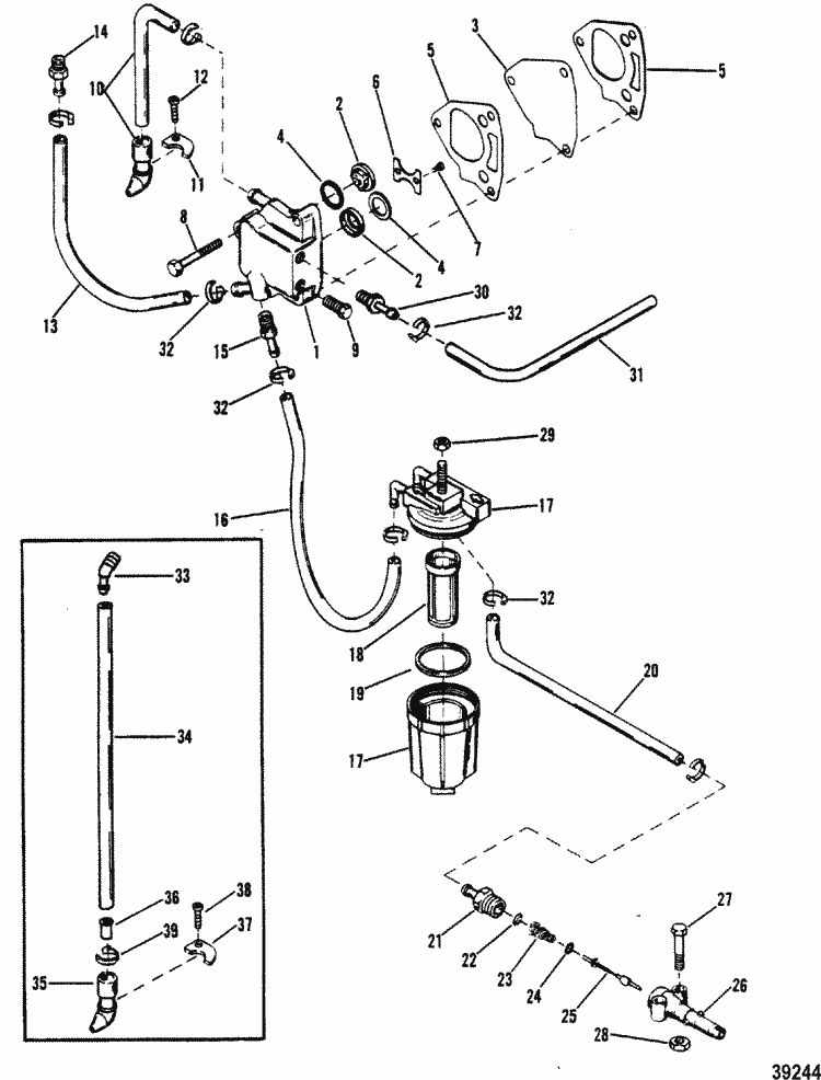 Mariner 40 HP (2 Cylinder) Fuel Pump & Fuel Line Parts
