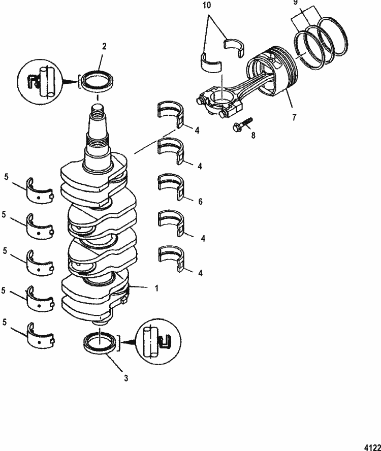 Mercury Marine 115 HP EFI (4Stroke) Crankshaft, Pistons & Connecting