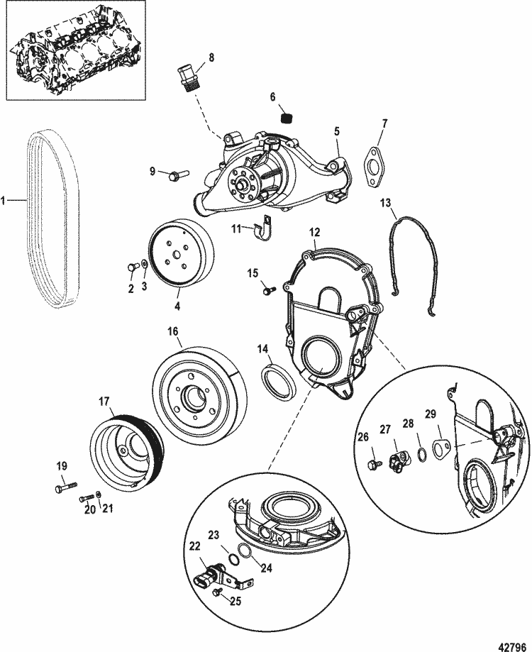 MerCruiser 8.2L Mag EC (Base Model) Water Pump & Front Cover Parts